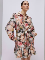 River Island Pink Long Sleeve Floral Belted Shirt Dress - Image 2 of 4