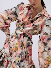 River Island Pink Long Sleeve Floral Belted Shirt Dress - Image 3 of 4