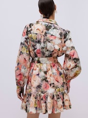 River Island Pink Long Sleeve Floral Belted Shirt Dress - Image 4 of 4