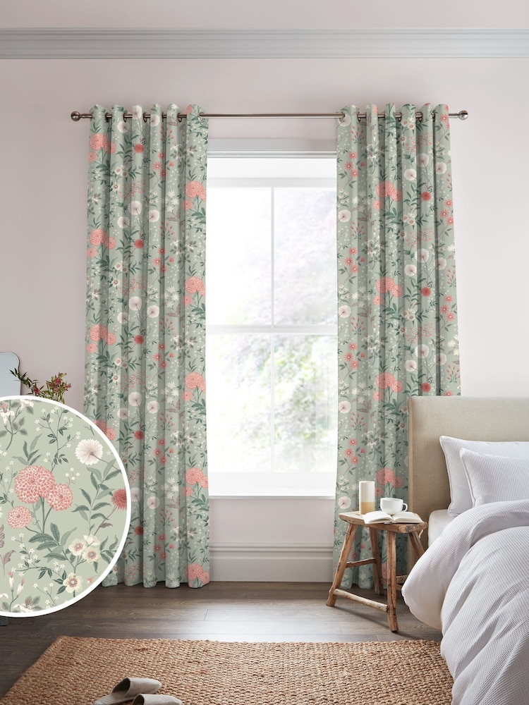Laura Ashley Pistachio Otterham Gardens Made to Measure Curtains - Image 1 of 9 Laura Ashley Pistachio Otterham Gardens Made to Measure Curtains - Image 1 of 9