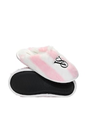 Victoria's Secret Iconic Stripe Pink Closed Toe Faux Fur Slippers - Image 1 of 2