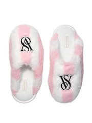 Victoria's Secret Iconic Stripe Pink Closed Toe Faux Fur Slippers - Image 2 of 2