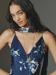 Anthropologie Maeve Printed V-Neck A-Line Midi Blue Dress - Image 4 of 4