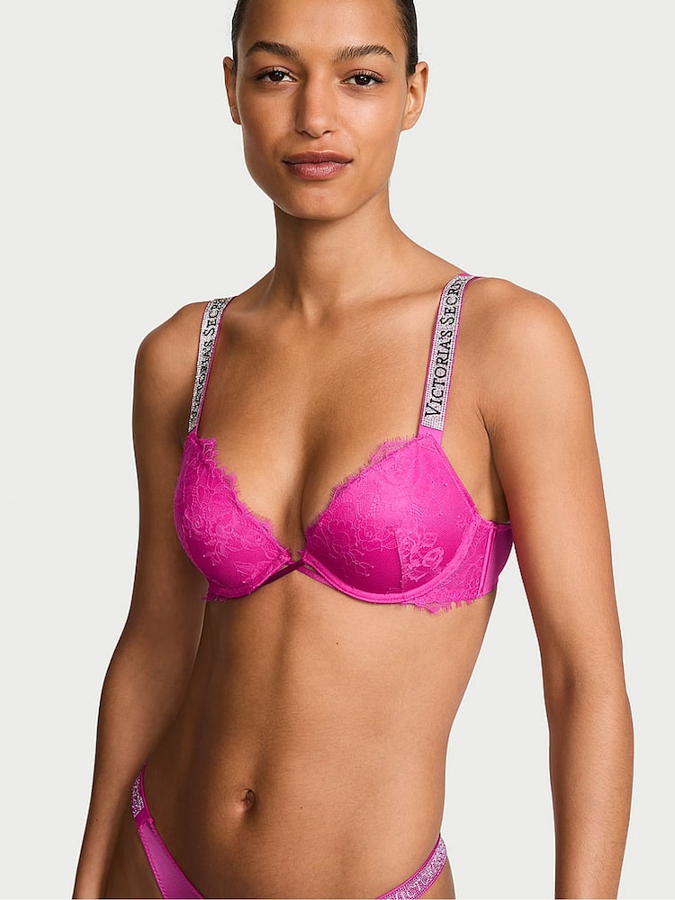 Victoria's Secret Pink Fire Push Up Shine Strap Lace Bra - Image 1 of 2 Victoria's Secret Pink Fire Push Up Shine Strap Lace Bra - Image 1 of 2