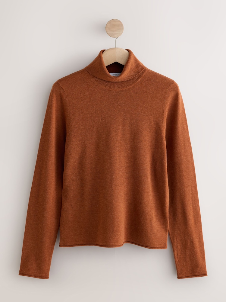 Brown Long Sleeve Roll Neck Jumper - Image 1 of 3