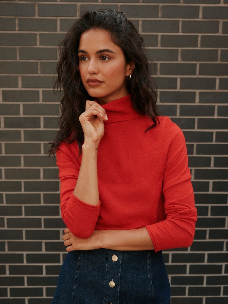 Red Long Sleeve Roll Neck Jumper - Image 1 of 8 Red Long Sleeve Roll Neck Jumper - Image 1 of 8
