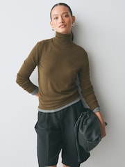 Khaki Green Long Sleeve Roll Neck Jumper - Image 1 of 6