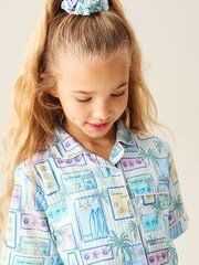 Angel & Rocket Green Petra Multi Postcard Print Shirt & Short Pyjamas - Image 3 of 5