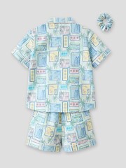 Angel & Rocket Green Petra Multi Postcard Print Shirt & Short Pyjamas - Image 5 of 5