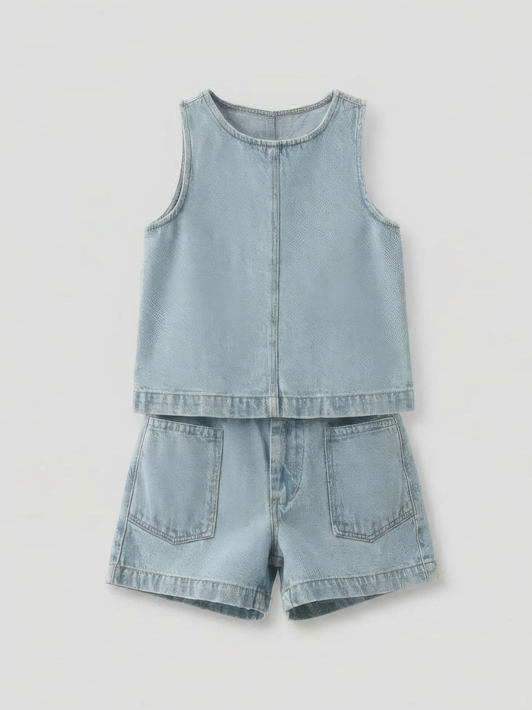 Angel & Rocket Blue Sienna Denim Top & Shorts Set - Image 1 of 2 Angel & Rocket Blue Sienna Denim Top & Shorts Set - Image 1 of 2