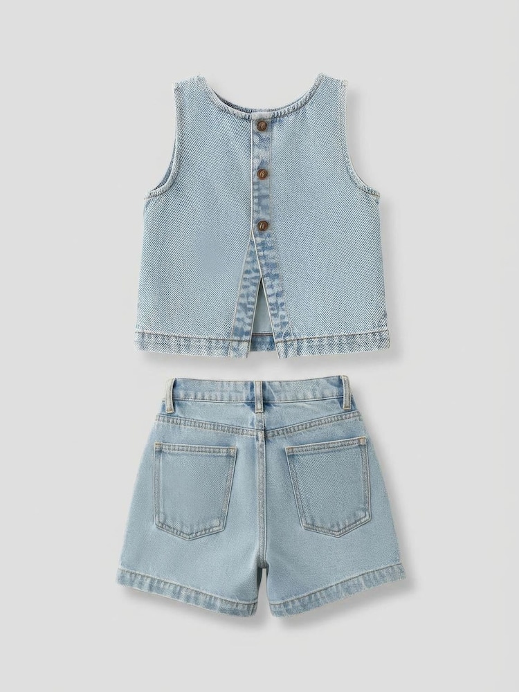 Angel & Rocket Sienna Denim Top və Şort Dəsti - 6şəkildən 6 şəkil