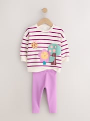 Purple Stripe Garden Sweatshirt and Leggings Set (3mths-7yrs) - Image 6 of 9