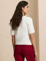 Ecru Crew Neck Short Sleeve Embellished Knit Jumper - Image 3 of 7