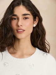 Ecru Crew Neck Short Sleeve Embellished Knit Jumper - Image 4 of 7