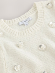 Ecru Crew Neck Short Sleeve Embellished Knit Jumper - Image 7 of 7