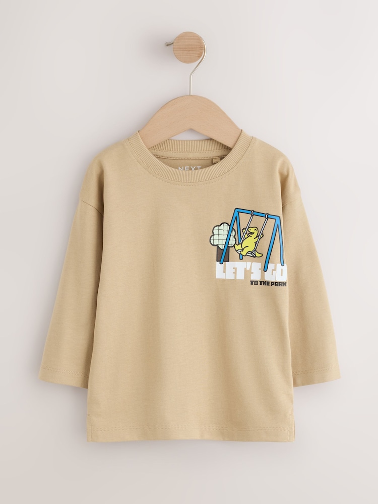 Brown Dinosaur Long Sleeve Graphic T-Shirt (3mths-7yrs) - Image 1 of 4 Brown Dinosaur Long Sleeve Graphic T-Shirt (3mths-7yrs) - Image 1 of 4