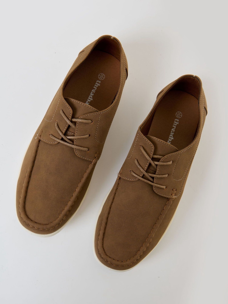Threadbare Brown Faux Suede Boat Shoes - Image 2 of 4