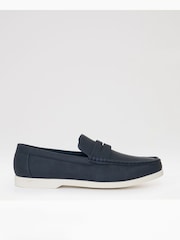 Threadbare Blue Faux Suede Penny Loafers - Image 1 of 4