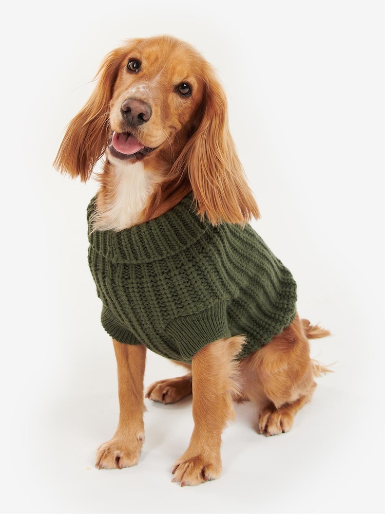 Barbour® Olive Green Dogs Saltburn Cable Knit Jumper - Image 1 of 8 Barbour® Olive Green Dogs Saltburn Cable Knit Jumper - Image 1 of 8