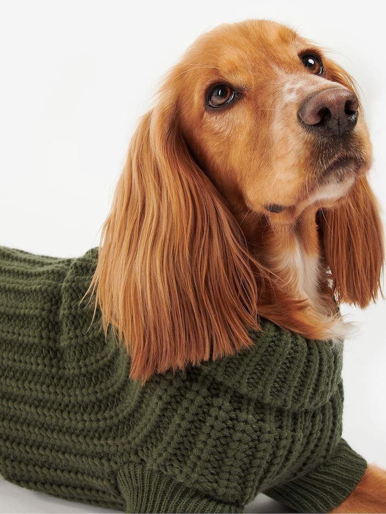 Barbour® Olive Green Dogs Saltburn Cable Knit Jumper - Image 2 of 8 Barbour® Olive Green Dogs Saltburn Cable Knit Jumper - Image 2 of 8