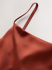 Rust Brown Satin Cowl Neck Wedding Guest Bridesmaid Maxi Dress - Image 5 of 6