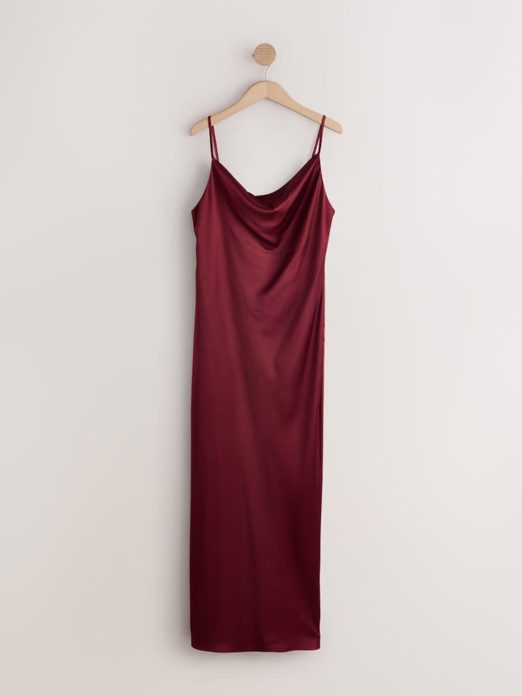 Port Red Satin Cowl Neck Wedding Guest Bridesmaid Maxi Dress - Image 1 of 3 Port Red Satin Cowl Neck Wedding Guest Bridesmaid Maxi Dress - Image 1 of 3