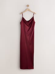 Port Red Satin Cowl Neck Wedding Guest Bridesmaid Maxi Dress - Image 4 of 6