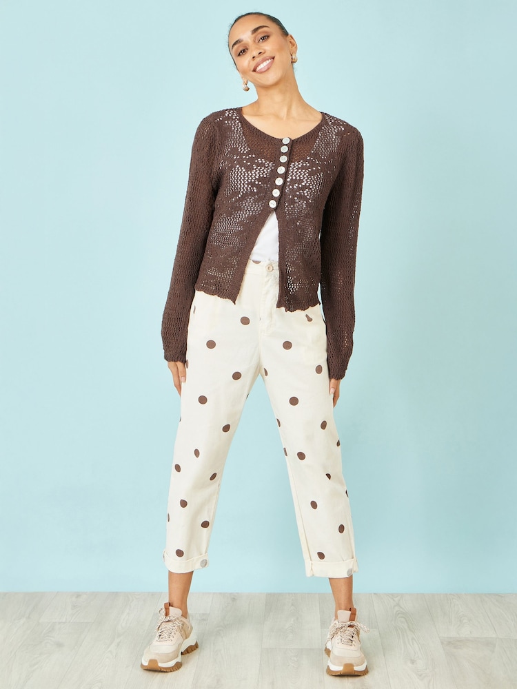 Yumi Brown Flower Crochet Button Up Cardigan - Image 2 of 5 Yumi Brown Flower Crochet Button Up Cardigan - Image 2 of 5