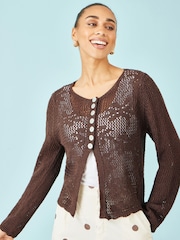 Yumi Brown Flower Crochet Button Up Cardigan - Image 5 of 5
