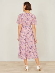 Yumi Pink Blossom Skater Midi Dress With Angel Sleeves - Image 5 of 5