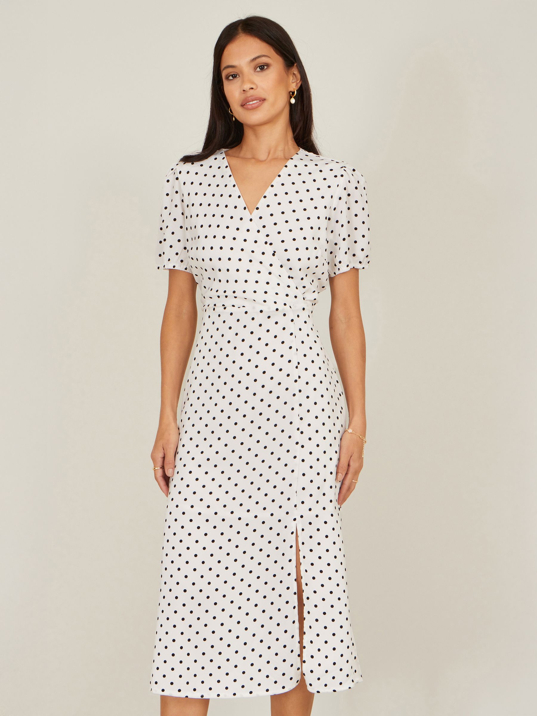 Yumi Women's White Spot Print Wrap Tea Dress | Size: 18 - Image 1