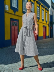 Yumi Black Broderie Anglaise Sleeveless Shirt Dress - Image 4 of 5