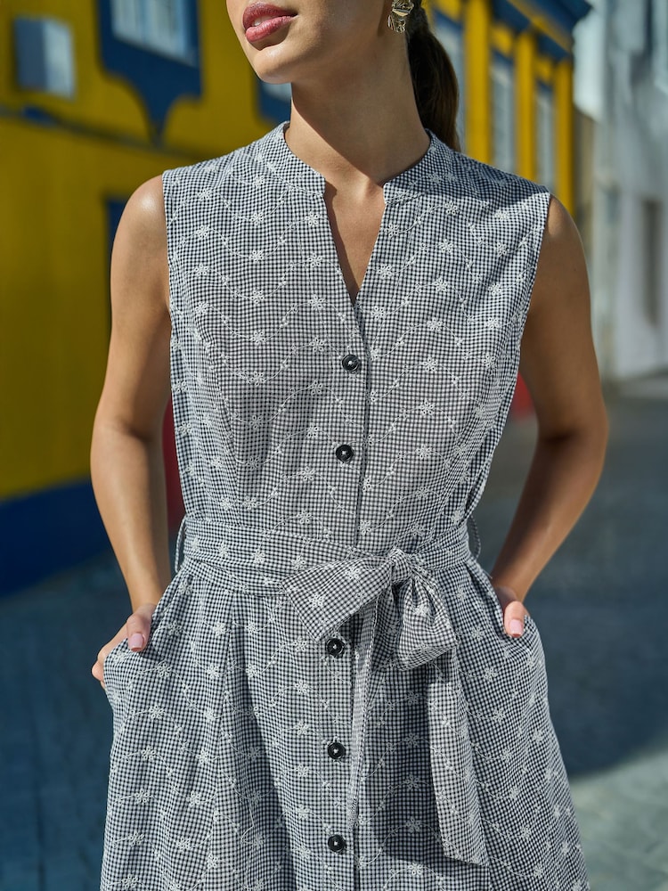 Yumi Black Broderie Anglaise Sleeveless Shirt Dress - Image 5 of 5