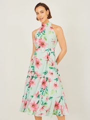 Yumi Green Floral Halter Neck Midi Dress With Matching Belt - Image 5 of 5