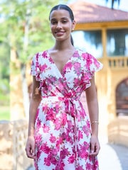 فستان ملفوف زهور بحاشية أطول من الخلف من Yumi - Image 3 of 5