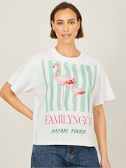Yumi White Retro Relaxed Flamingo Cotton T-Shirt - Image 3 of 4