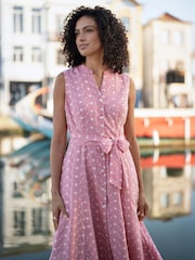 Yumi Red Broderie Anglaise Sleeveless Shirt Dress - Image 3 of 5