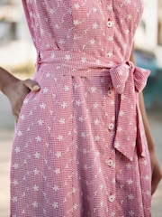 Yumi Red Broderie Anglaise Sleeveless Shirt Dress - Image 4 of 5