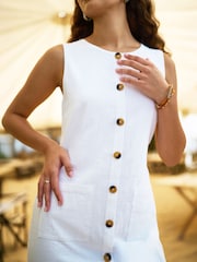 Yumi White Viscose Button Detail Shift Dress - Image 4 of 5