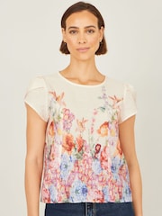 Yumi Pink Floral Border Top - Image 1 of 4