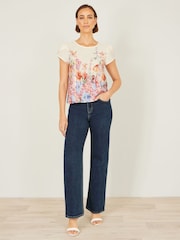 Yumi Pink Floral Border Top - Image 2 of 4