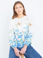 Yumi White Butterfly Print Long Sleeve Top - Image 1 of 5