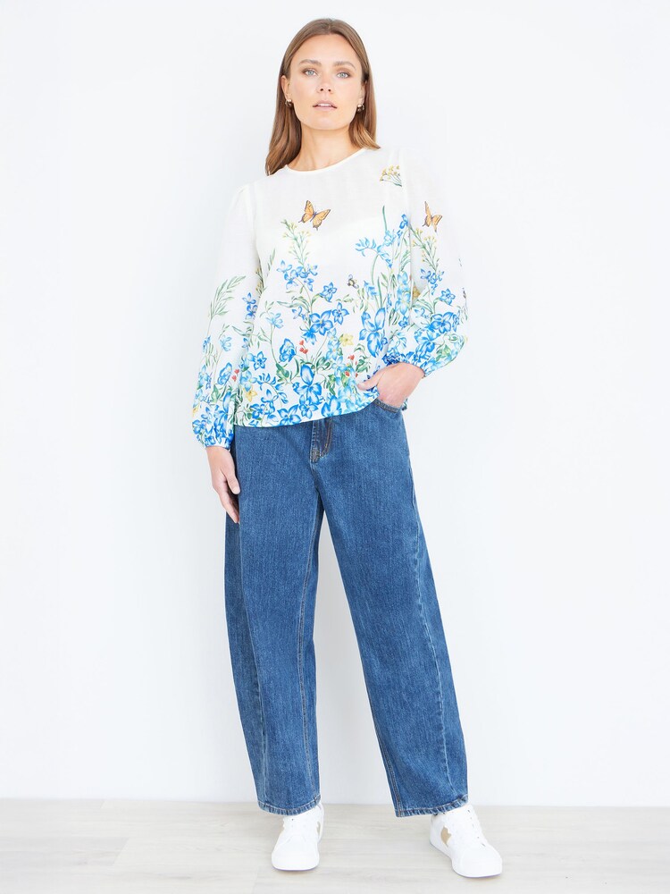 Yumi White Butterfly Print Long Sleeve Top - Image 2 of 5