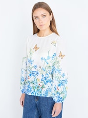 Yumi White Butterfly Print Long Sleeve Top - Image 3 of 5