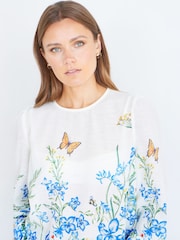 Yumi White Butterfly Print Long Sleeve Top - Image 4 of 5
