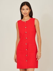 Yumi Red Viscose Button Detail Shift Dress - Image 1 of 5
