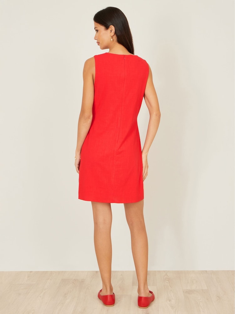 Yumi Red Viscose Button Detail Shift Dress - Image 5 of 5