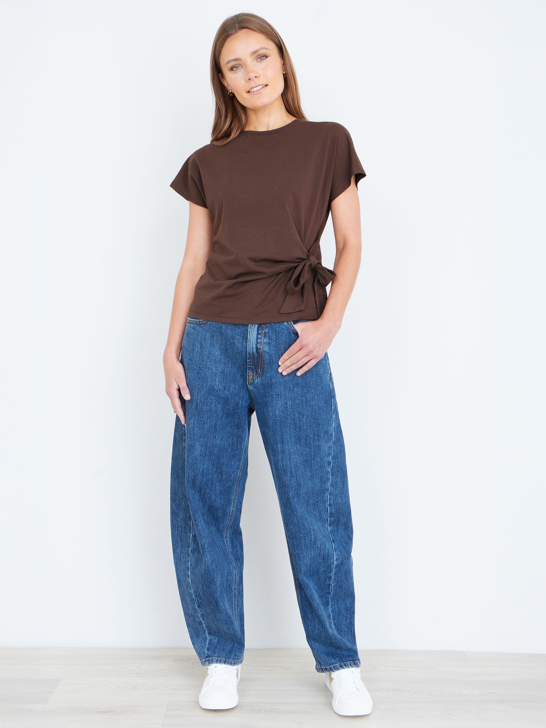 Buy Yumi Brown Cotton Jersey Top With Knot Detail from Next USA