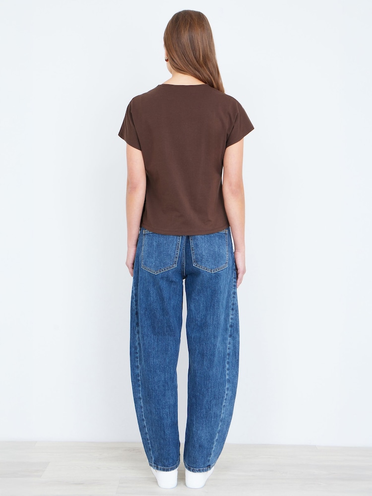 Yumi Brown Cotton Jersey Top With Knot Detail - Image 5 of 5