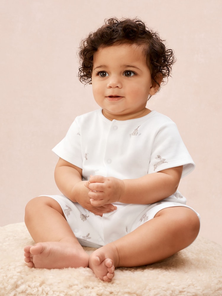 The White Company White Cotton Playful Bunnies Rompersuit - Image 1 of 5